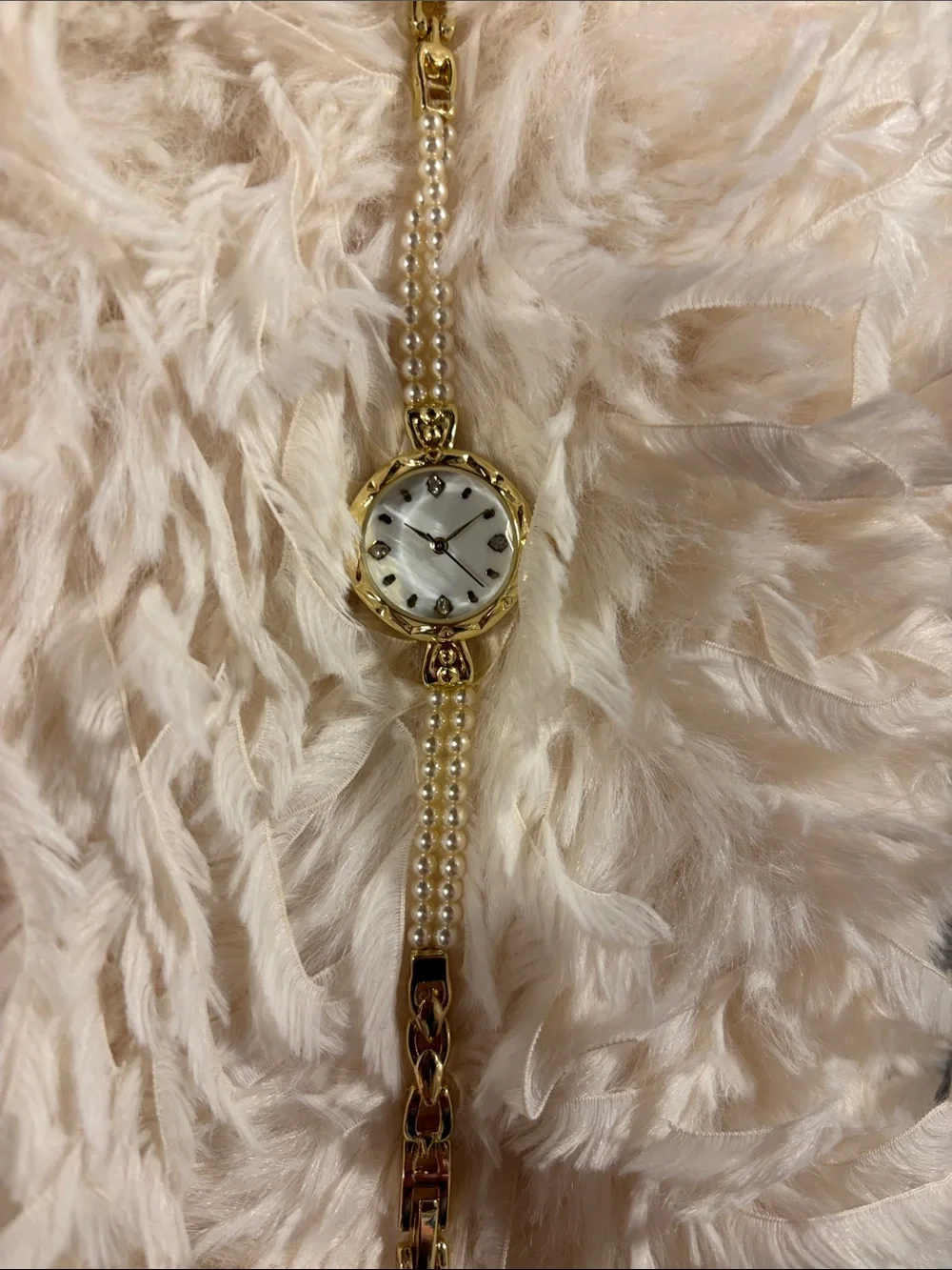 Francesca's Collections Gold Pearl Chain Bracelet Watch